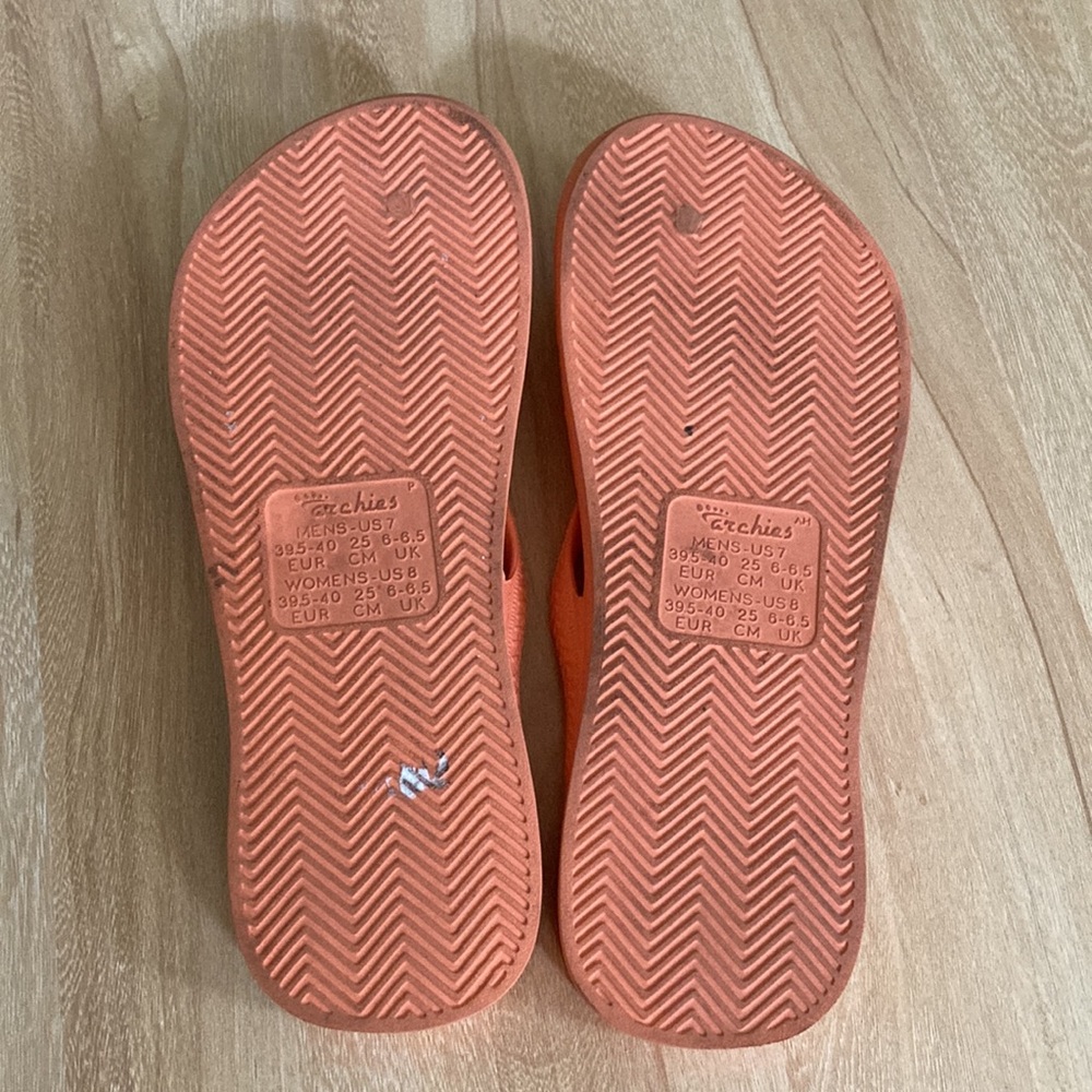Archies Orange Peach Flip Flop Thong Sandals Arch Support 8 - Picture 7 of 8